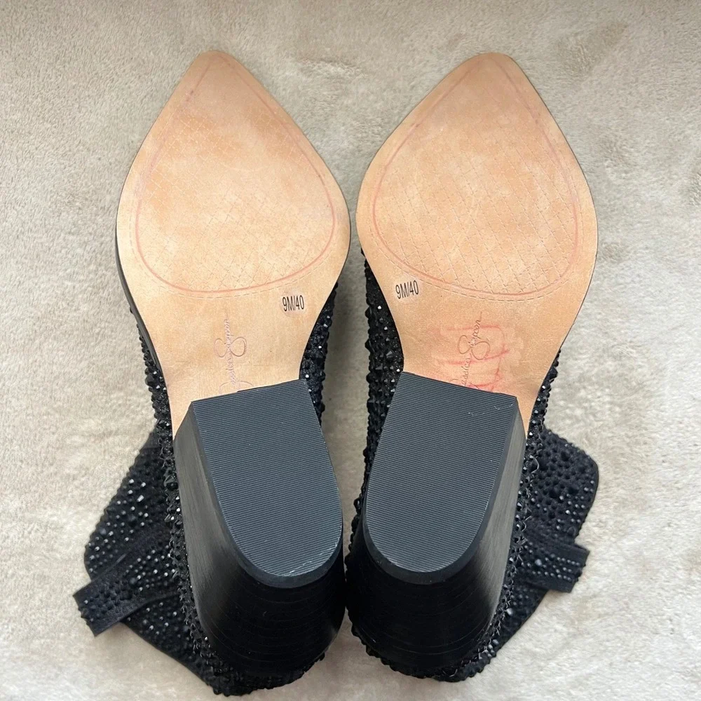 Jessica Simpson‎ 9 M Black Rhinestone Western Ankle Boots Pointed Toe Block Heel
